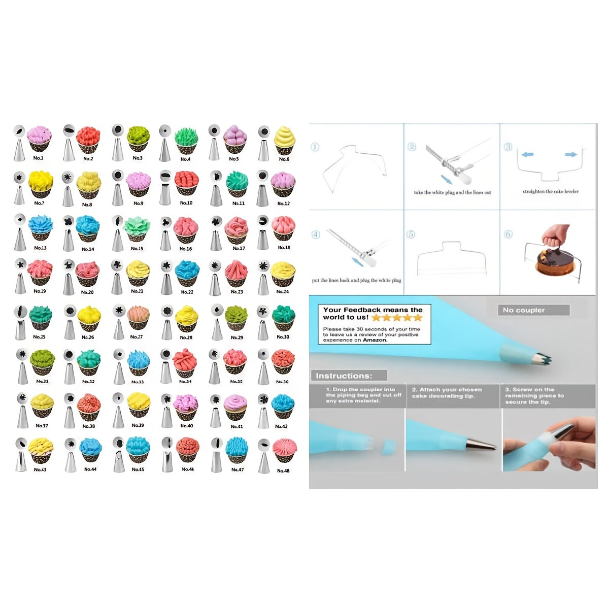 Cake Decorating Kit | Total 106pcs | 53 Icing Tips And Turntable Stand |Complete Baking Supplies Set
