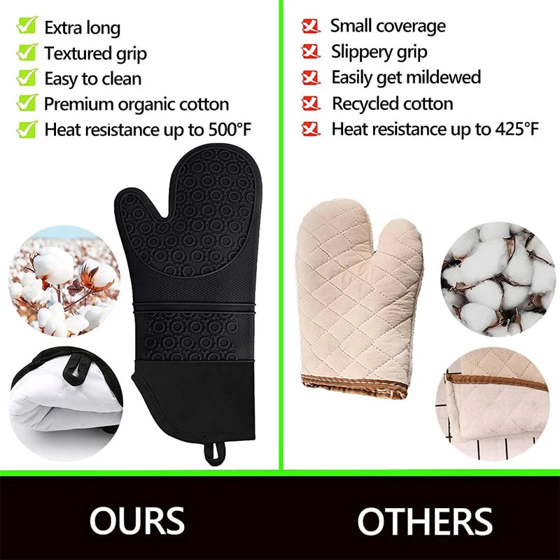 LMETJMA 6Pcs Extra Long Oven Mitts and Pot Holders Sets Heat Resistant Silicone Cooking Gloves Hot
