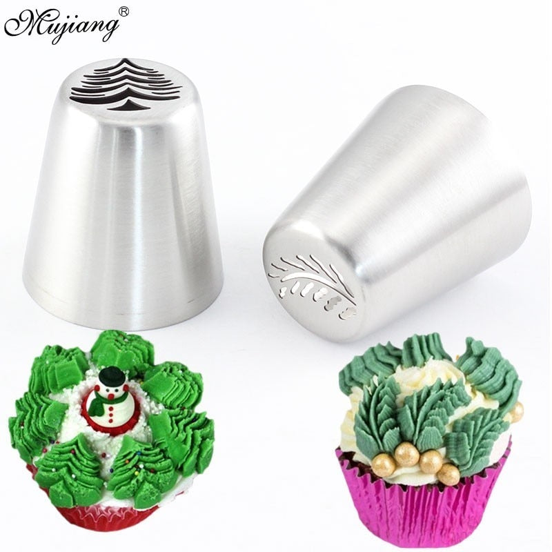 2Pcs Russian Icing Piping Tips Christmas Tree Pastry Nozzles Cake Cupcake Cookie Decoration Pastry