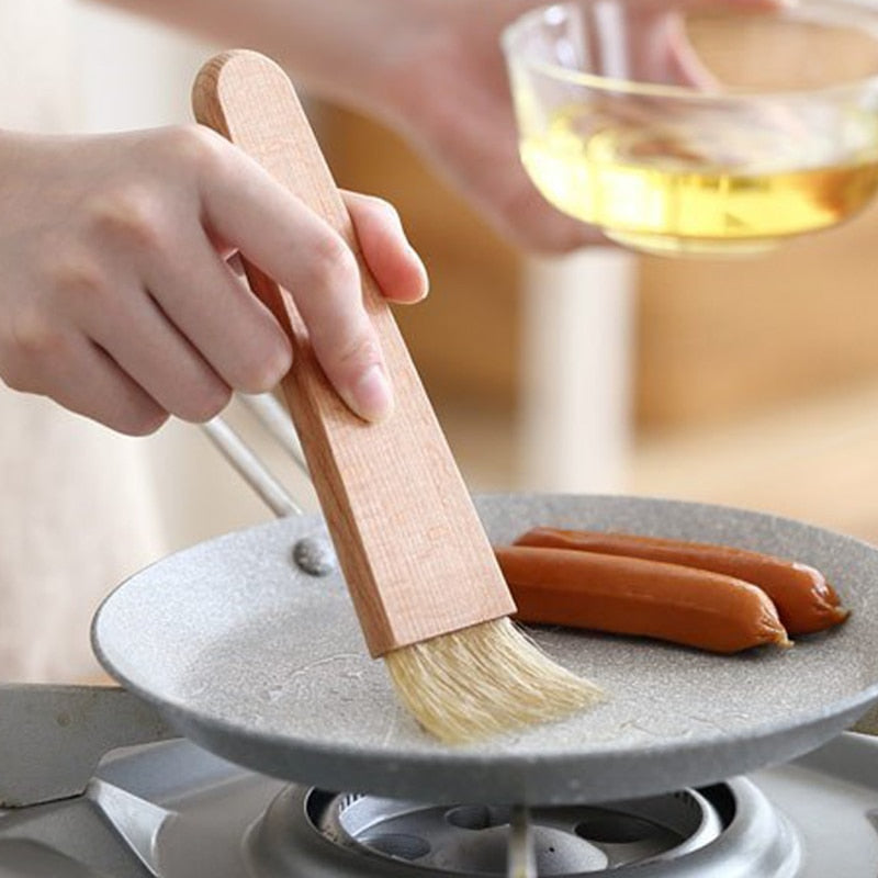2Pcs Wood Handle Pastry Brushes Baking Barbecue Basting Brush Natural Bristle Oil Butter Brush BBQ