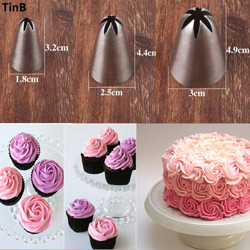 3pcs Rose Flower Ice Cream Piping Tip Nozzle Cake Decorating DIY Pastry Tool Cream Cake Icing Piping