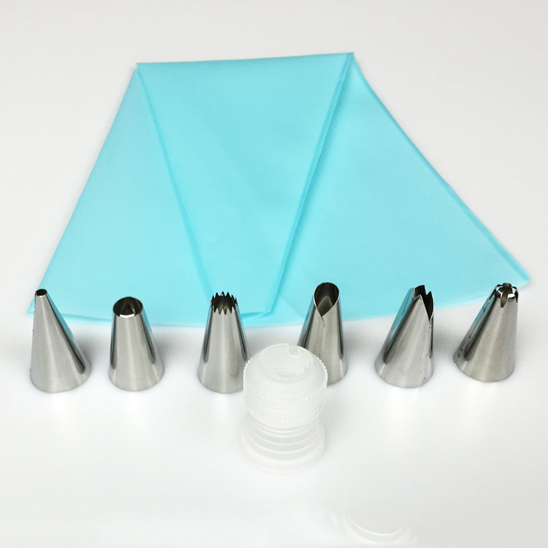 8 PCS/Set Silicone Kitchen Accessories Icing Piping Cream Pastry Bag + 6 Stainless Steel Nozzle
