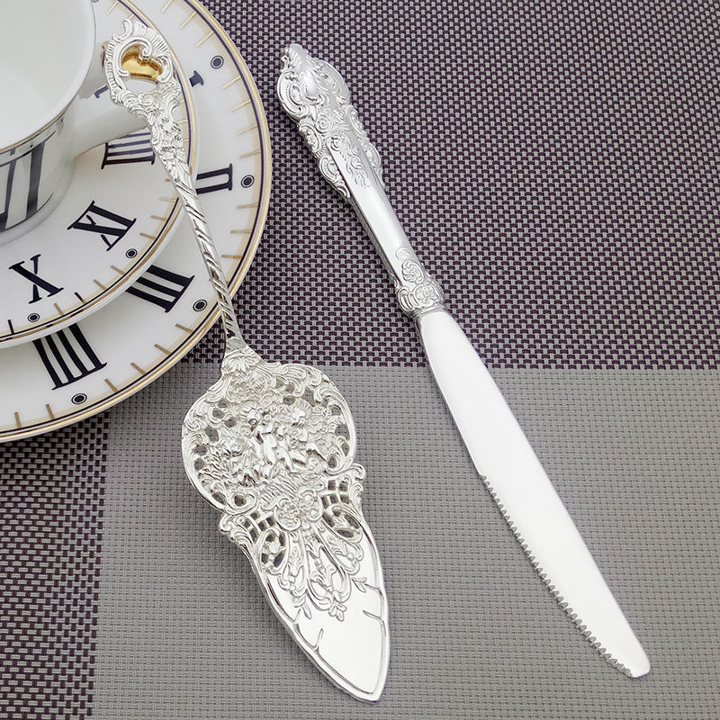 Silver Cake Knife Shovel Wedding Cutlery Dinnerware Set Baroque Dessert Cutter
