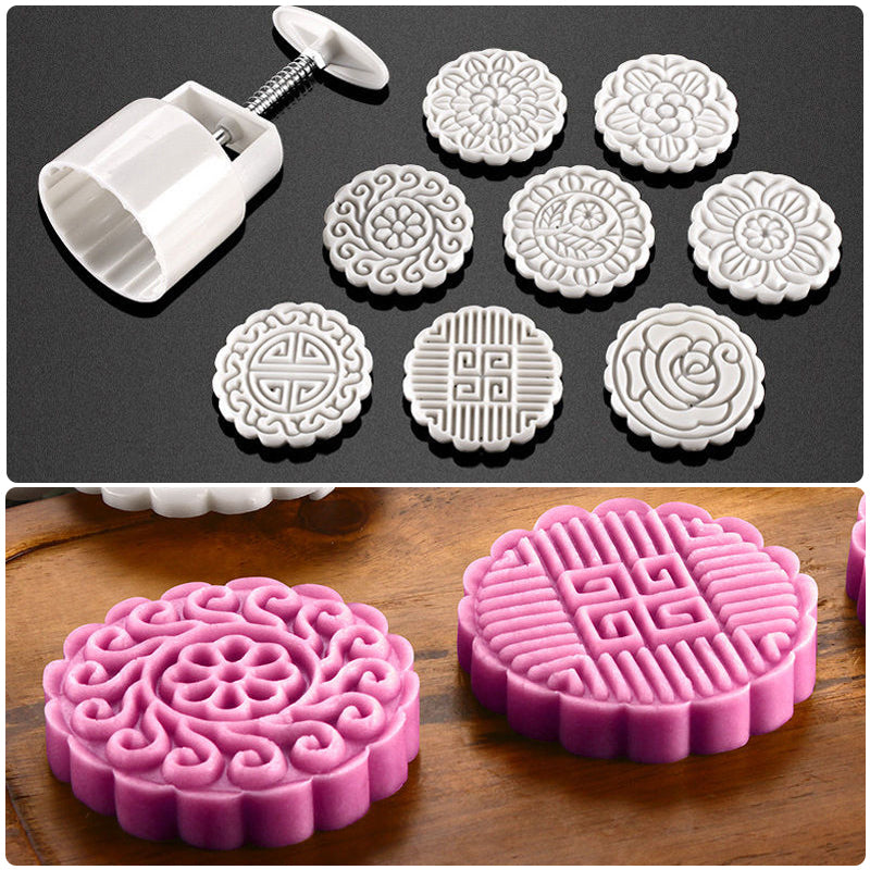 JX-LCLYL 8 Flower Stamps Round 100g Pastry Mooncake Mold Cookies Mooncake Decor