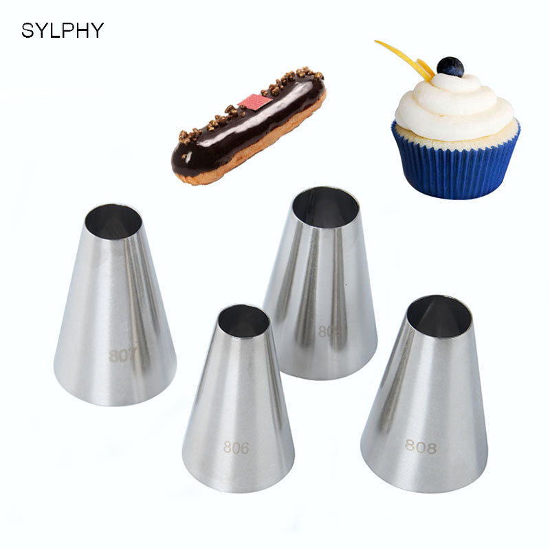 SYLPHY 4pcs Round Nozzle for Cream Large Metal Cake Decorating tips Set Baking