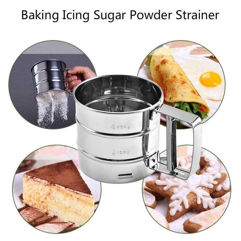 Portable Mug Shape Flour Sifter Shaker Cocoa Sugar Powder Strainer Stainless Steel Cake