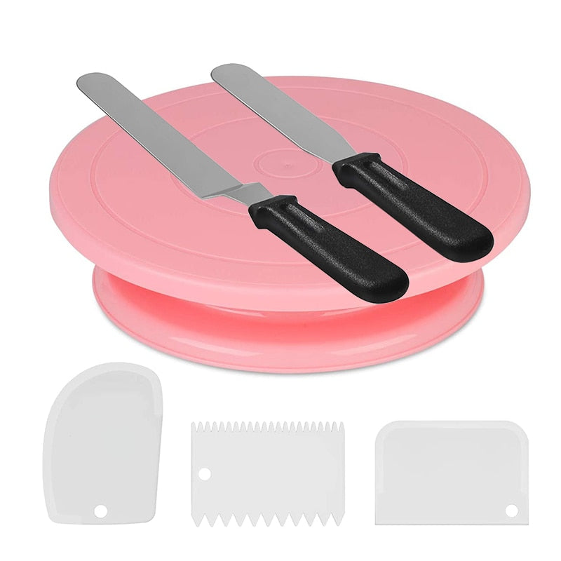 11 Inch Rotating Cake Turntable With Spatulas And Icing Smoother Making/Decorating Tools Kit Baking