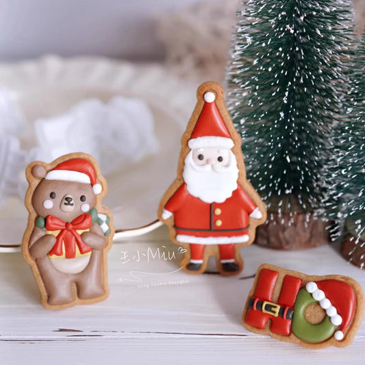 Christmas Santa Claus Bear Pattern Cookie Cutter HOHOHO Letters Biscuit Stamp Cartoon Icing Cookie Party