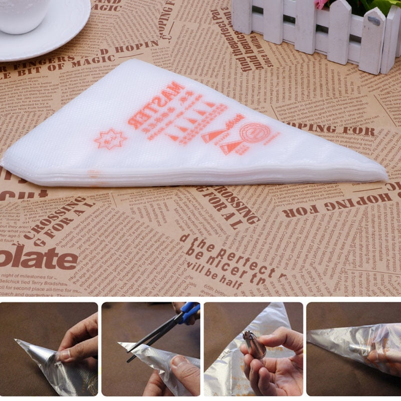 100/50/30/10PCSLot, Food Grade Plastic,Disposable Piping Bag Icing Nozzle Fondant Cake Decorating