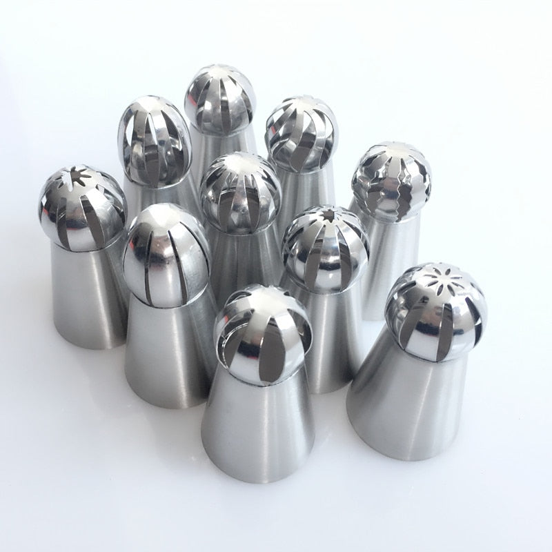 10PCS Russian Sphere Ball Piping Tips Stainless Steel Icing Nozzle Pastry Cupcake Baking Shape Cream