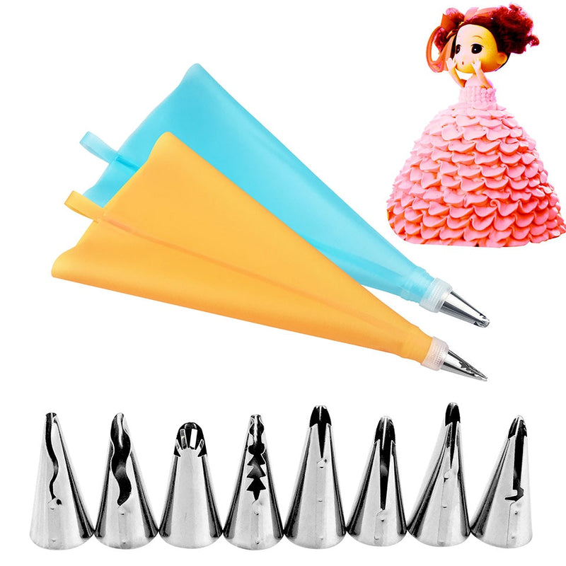 10Pcs/Set Skirt Lace Cake Decorating Tips Tool With Cream Bag Stainless Steel Pastry Icing Piping