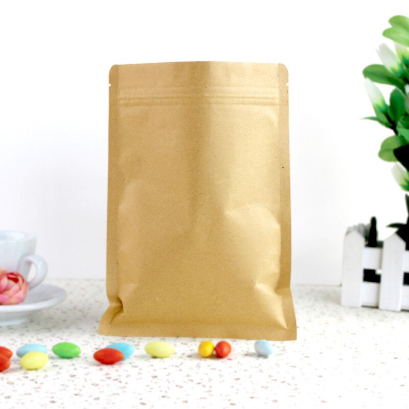 10pcs Kraft Paper Doypack Zip Lock Pouch with Aluminum Foil Food Tea Snack Coffee Storage Resealable