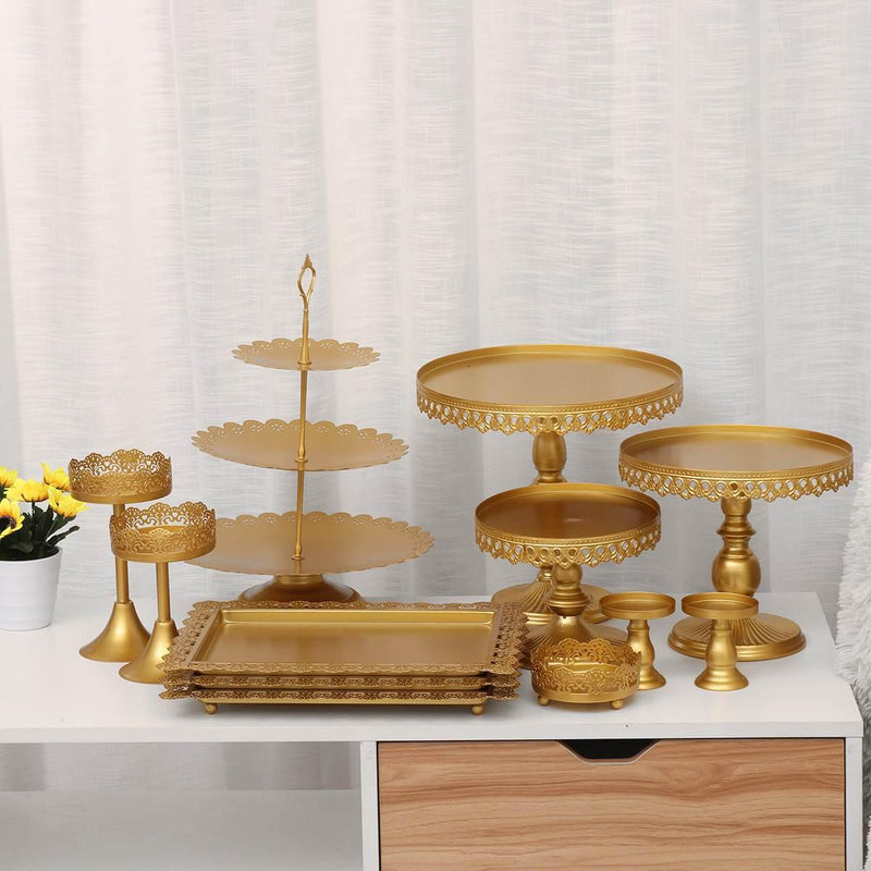 12pcs Fondant Cupcake Cake Stand Set Crystal Holder Dessert Display Tools Party Wedding Vintage Gold