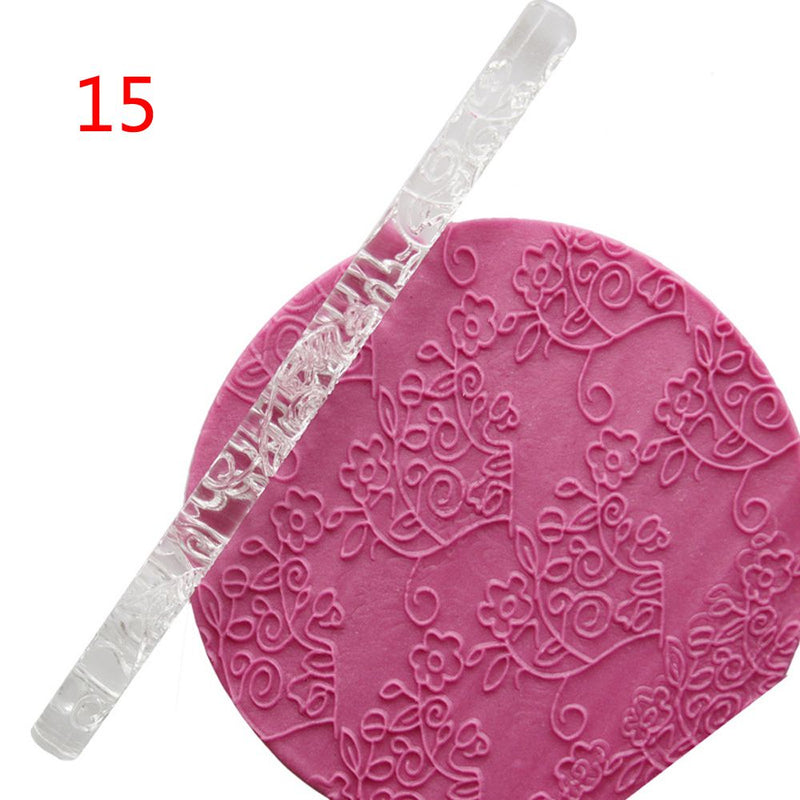 1PC Acrylic Rolling Pin Designed Fondant Cake Impression Rolling Pin Pastry Roller Embossing