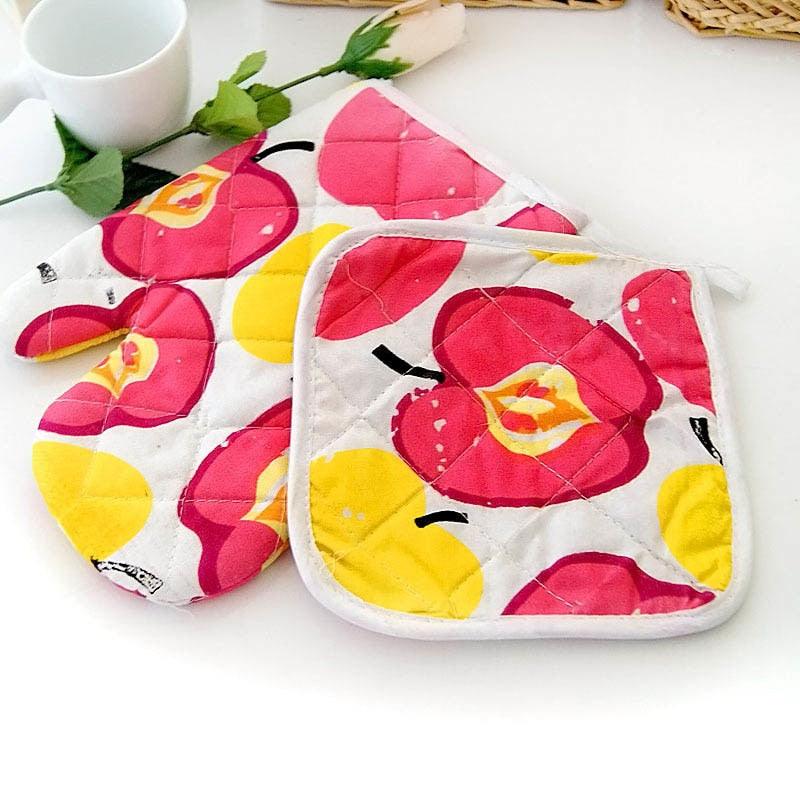 2 PCS  Kitchen Baking Cook Insulated Padded Oven Gloves Mitt Heat Insulation Pad Cotton Non-slip