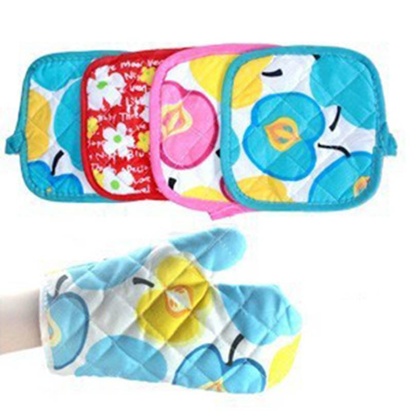 2 PCS  Kitchen Baking Cook Insulated Padded Oven Gloves Mitt Heat Insulation Pad Cotton Non-slip