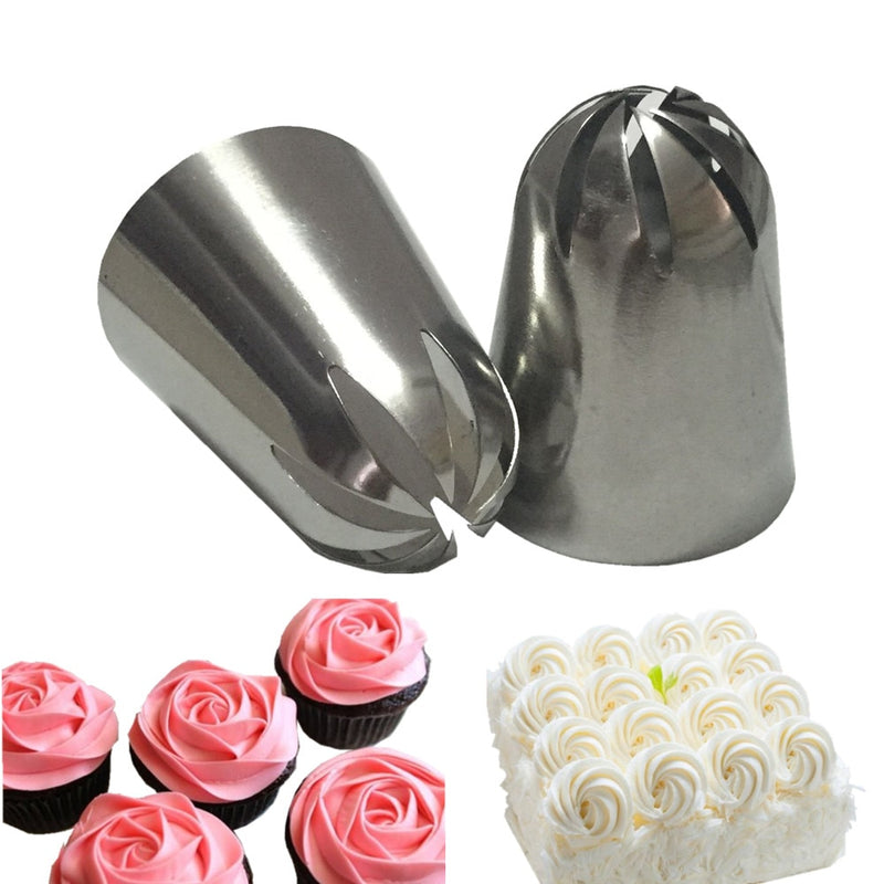 2 PCS Large Cream Nozzle Pastry Stainless Steel Icing Piping Tips Set Cupcake Cakes Decorating
