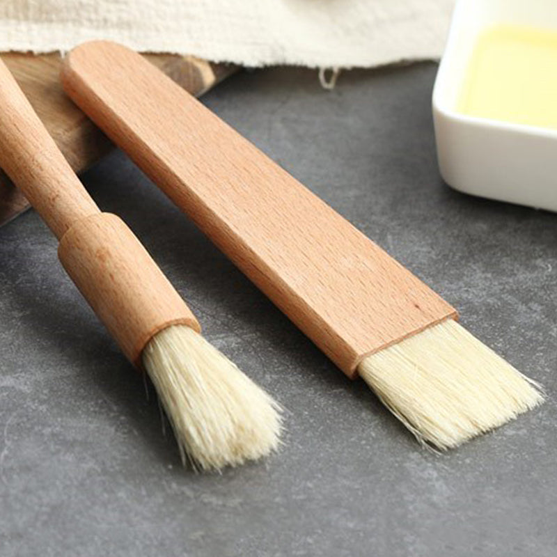 2Pcs Wood Handle Pastry Brushes Baking Barbecue Basting Brush Natural Bristle Oil Butter Brush BBQ