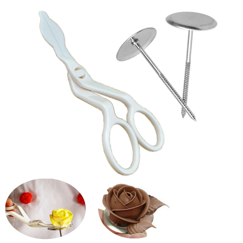2pcs Cake Decorating Nails Stainless Steel Cake Flower Needle and Plastic Scissor Fondant Decor