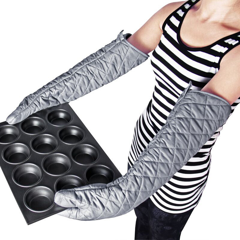 2pcs 23'' Oven Mitts Long Cotton Oven Gloves Kitchen Cooking BBQ Glove Grilling Pot Holder Helper