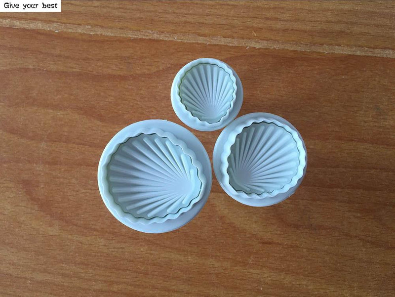 3PCS/ set Shell Shape Spring Cake Tools Cookie Plastic Plunger Cutters Biscuit Paste Sugar Press