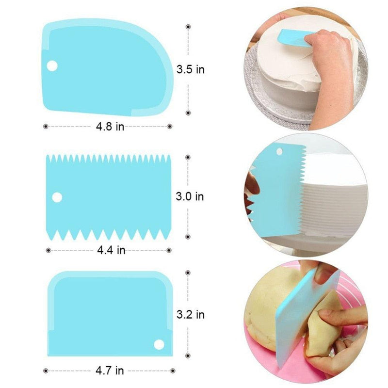 3Pcs/Set Plastic Cake Scraper Set Multifunction Blade Fondant Cake Decoration Tool Pastry Cream