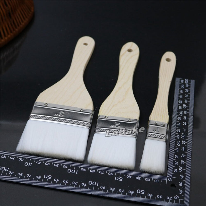 1 set of 3 Different Sizes Food Grade Wool BBQ Grill Baking Oil Brush Wooden Handle