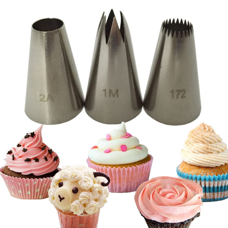 3pcs Set 1M 2A  Cream Cake Icing Piping Russian Nozzles Tips Pastry Tool Cake Decorating Tip