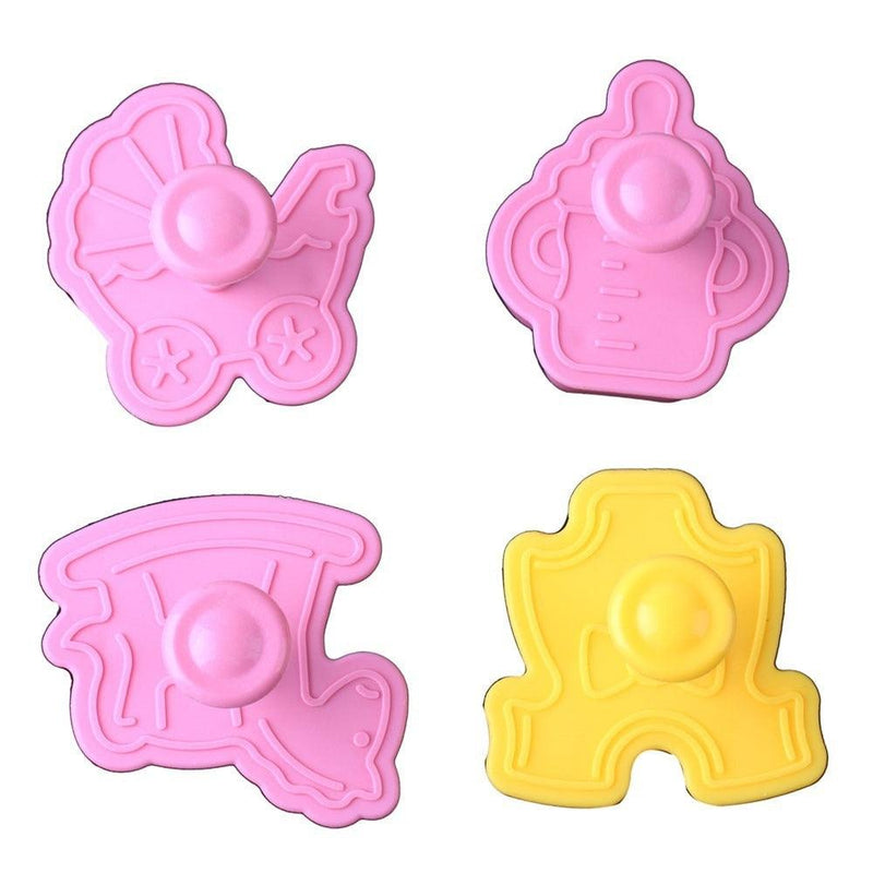 4Pcs/set Cookie Cutter Cake Cartoon Baby Toy Decor Sugar Paste Loaf Sugarcraft Plunger Fondant