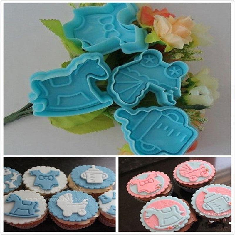 4Pcs/set Cookie Cutter Cake Cartoon Baby Toy Decor Sugar Paste Loaf Sugarcraft Plunger Fondant