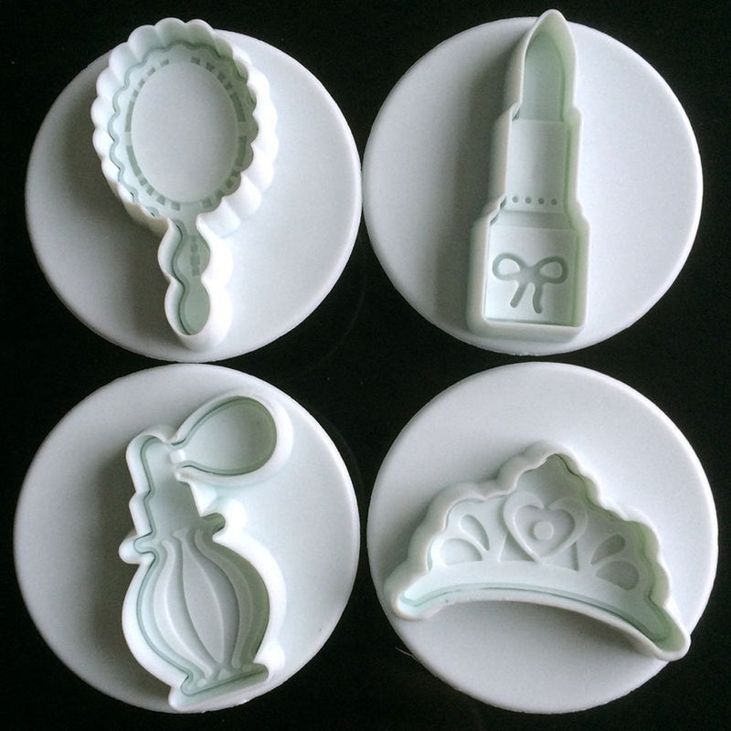 4Pcs/set candy makeup mirror Shape Fondant cutter plastic cake/cookie/buscuit cutter plunger mold