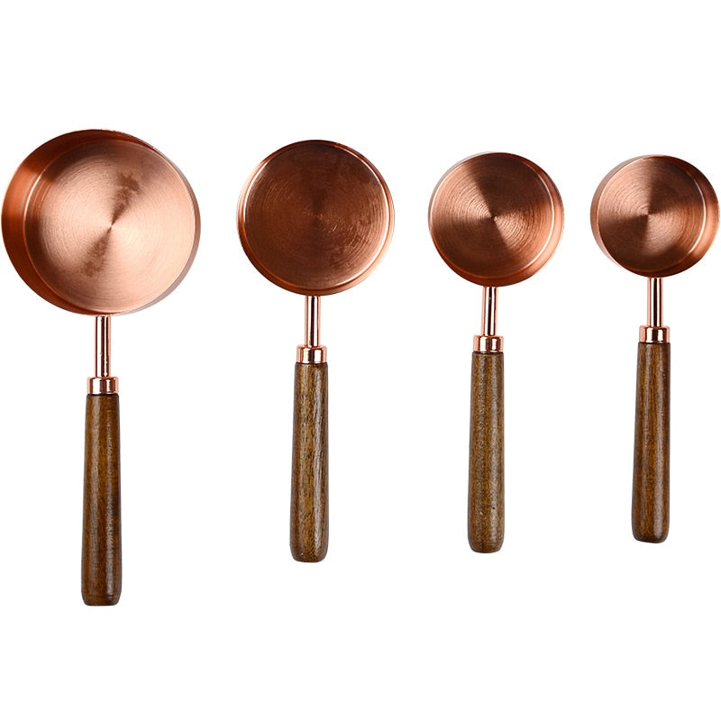 4pcs/set Stainless Steel Measuring Cups with Wood Handle Rose Gold For Baking Sugar