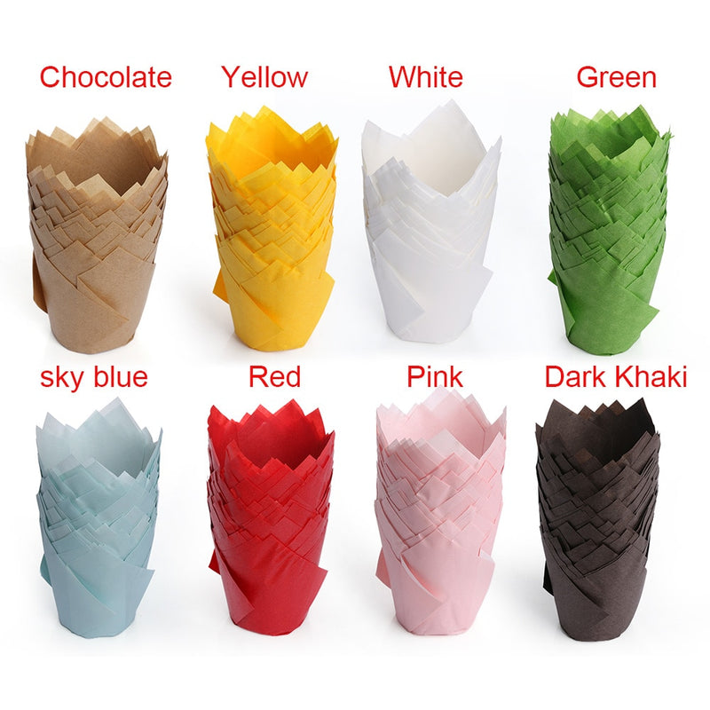 50Pcs/pack Paper Cupcake Liner Mold Tulip Flower Chocolate Cupcake Wrapper Baking Muffin Liner