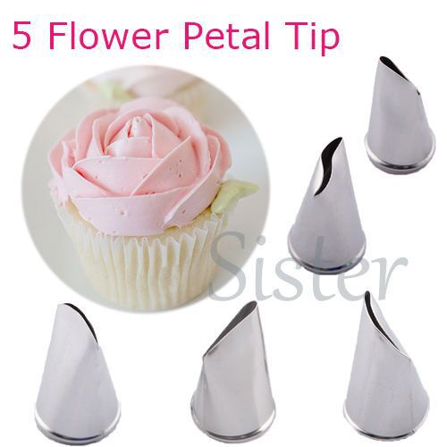 5Pcs/Set Rose Petal Metal Cream Tips Cake Decorating Tools Icing Piping Nozzles Cake Cream