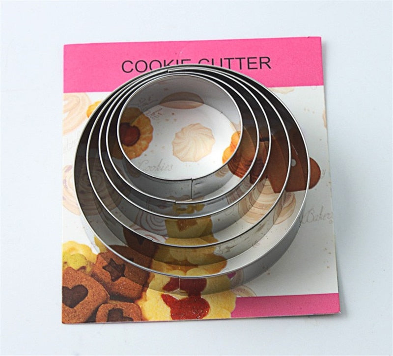 5pcs/set Round Circle Shape Metal Cookie Cutter Kitchen Bakeware Birthday Fondant Cake Mold