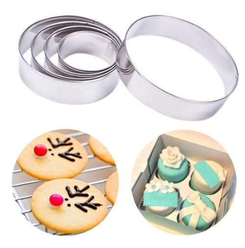 5pcs/set Round Circle Shape Metal Cookie Cutter Kitchen Bakeware Birthday Fondant Cake Mold