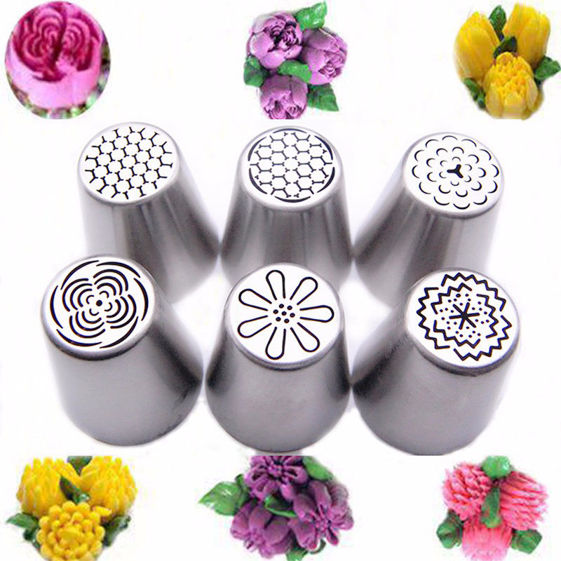 6PCS Russian Tulip Flower Cake Icing Piping Pastry Tips Nozzles Cupcake Cake Decorating Tools Baking