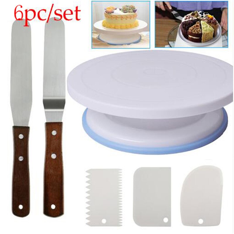 6PCs/Set Plastic Cake Turntable Rotating Cake Plastic Dough Knife Decorating 10 Inch Cream Cakes