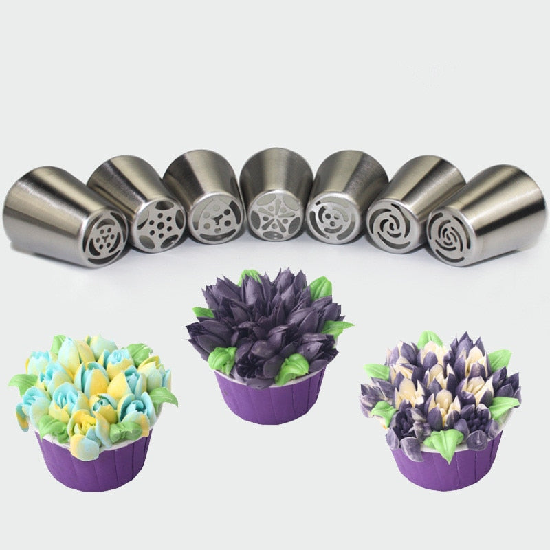 7pcs/lot Stainless Steel Russian Tulip Icing Piping Nozzle Cake Decoration Cream Tips DIY Cake