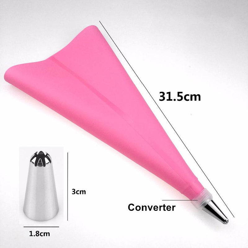 8 PCS/set Silicone Kitchen Accessories Icing Piping Cream Pink Pastry Bag + 6 Stainless Steel Nozzle