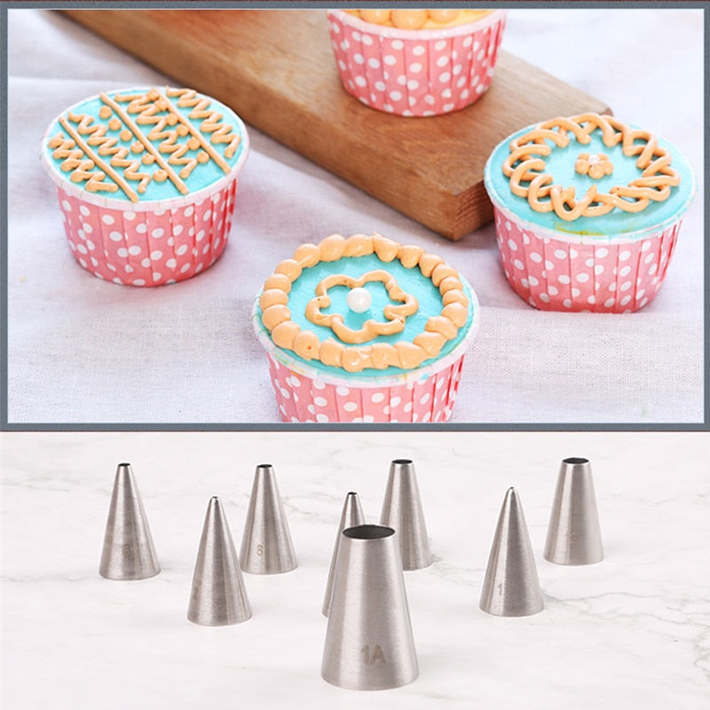 8pcs Round cake cream nozzles icing piping nozzles DIY Cake Decorating Tools Stainless Steel Tubes