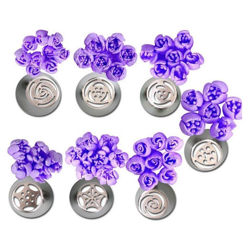 8pcs/set Russian Tulip Stainless Steel Piping Icing Nozzle for Cream Pastry Accessories Cake Cream