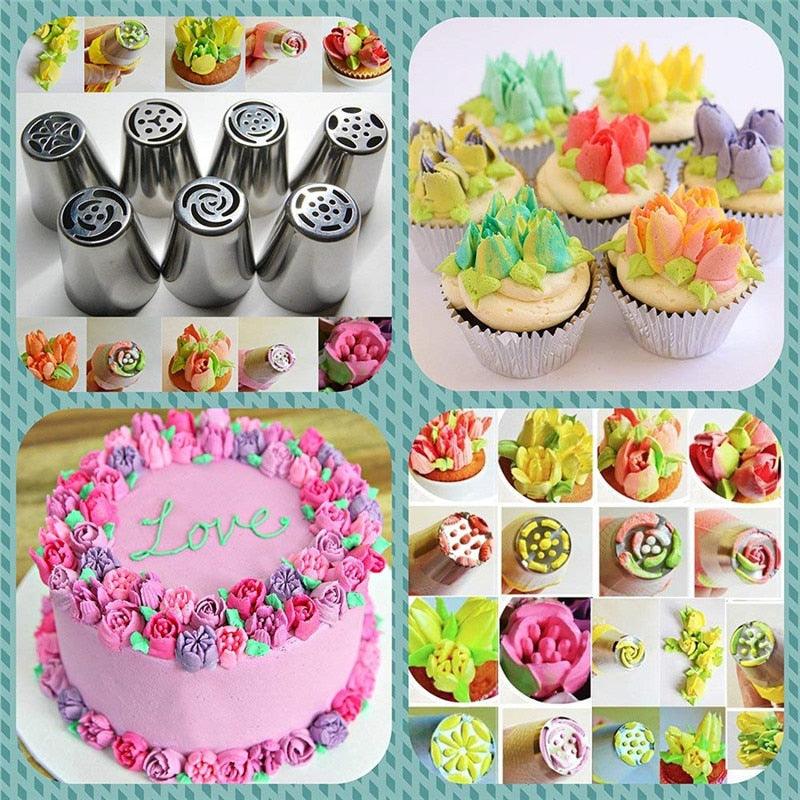 8pcs/set Russian Tulip Stainless Steel Piping Icing Nozzle for Cream Pastry Accessories Cake Cream