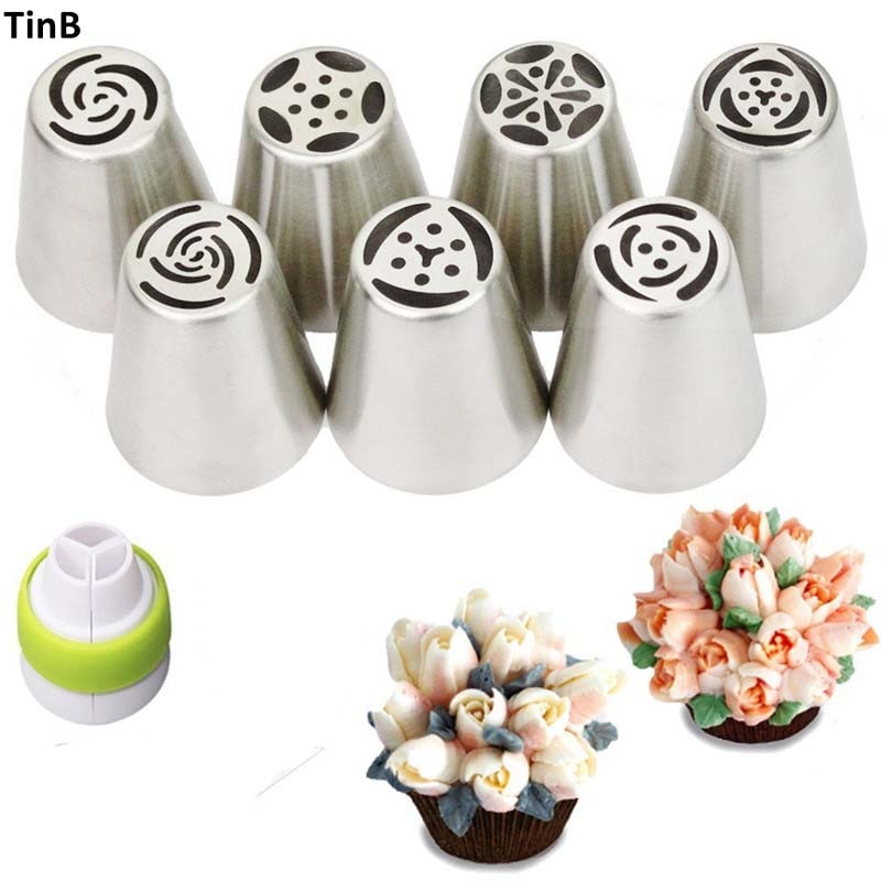 8pcs/set Russian Tulip Stainless Steel Piping Icing Nozzle for Cream Pastry Accessories Cake Cream