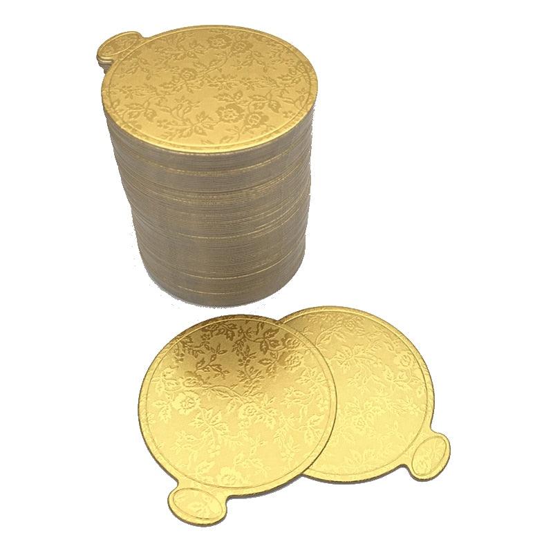 100pcs/Set Gold Printing Round Mousse Cake Boards Paper Cupcake Dessert Displays Tray Wedding