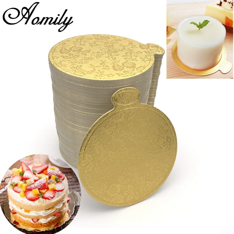 100pcs/Set Gold Printing Round Mousse Cake Boards Paper Cupcake Dessert Displays Tray Wedding