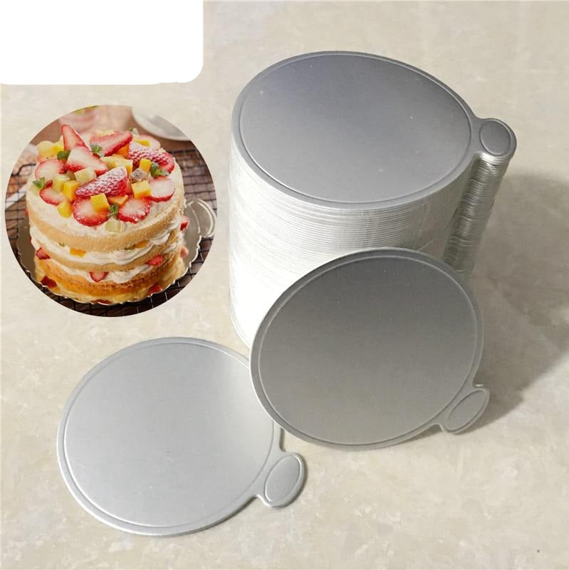 100pcs/Set Round Cake Silver Paper Mousse Cake Boards Dessert Displays Tray Birthday Cake