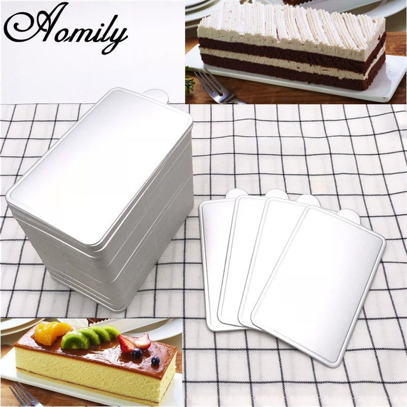 Aomily DIY Silvery 100pcs/Set Rectangle Mousse Cake BoardsPaper Cupcake Dessert Displays Tray