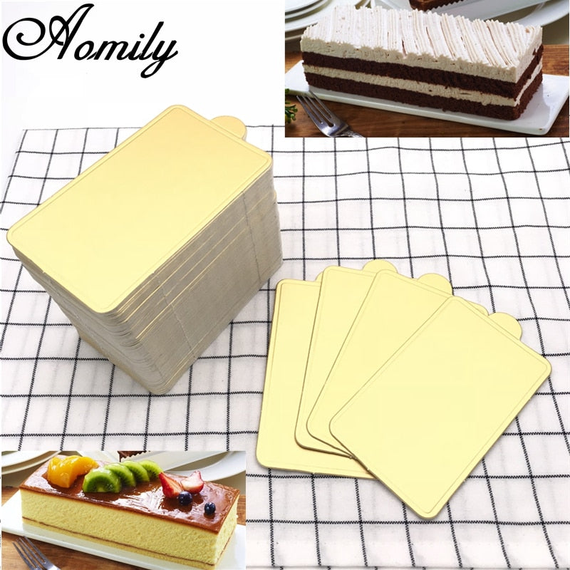 Gold 100pcs/Set Rectangle Mousse Cake BoardsPaper Cupcake Dessert Displays Tray Wedding