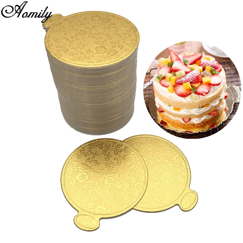 Aomily Gold Printing Round Mousse Cake Boards Paper 100pcs/Set Cupcake Dessert Displays Tray Wedding